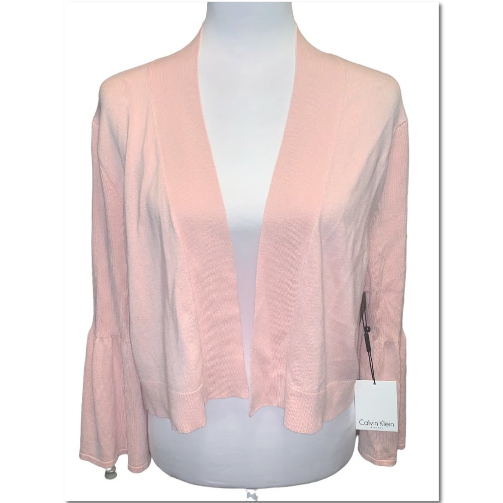 Calvin Klein Bell Sleeve Open Cardigan Sweater Light Pink Size XL NWT